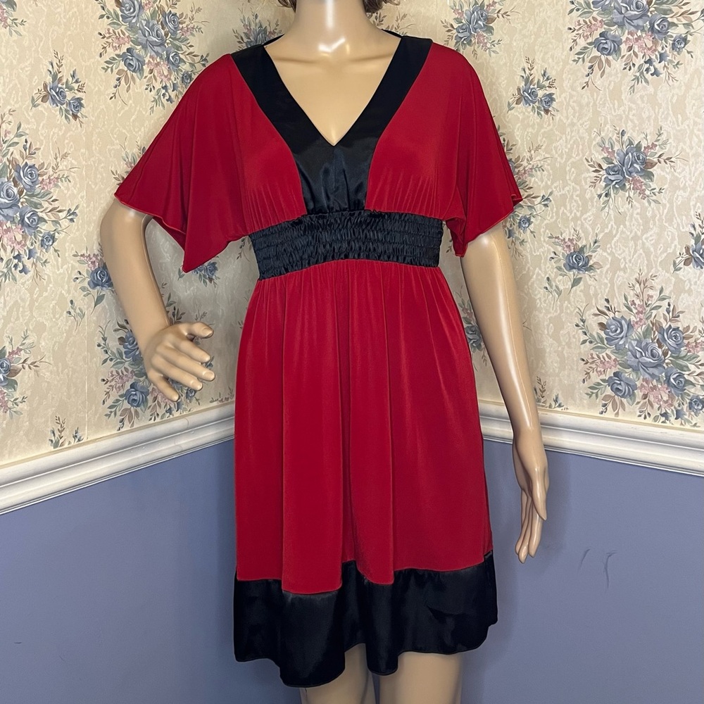 Sequin Hearts Red & Black V Neck Dress, Size S